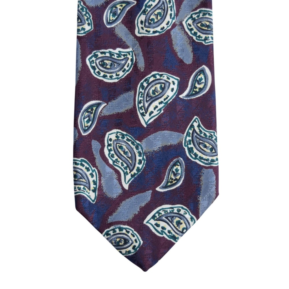 Robert Talbott Nordstrom Burgundy Teal Paisley USA Hand Sewn Vintage Silk Tie - Picture 6 of 9
